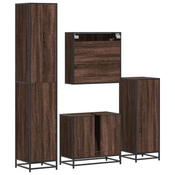 Set de mobilier de baie din 4 piese din lemn de stejar maro - Img 7