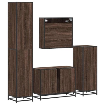 Set de mobilier de baie din 4 piese din lemn de stejar maro - Img 7