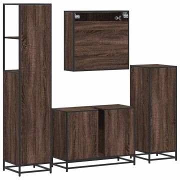 Set de mobilier de baie din 4 piese din lemn de stejar maro - Img 7