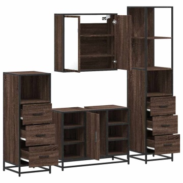 Set de mobilier de baie din 4 piese din lemn de stejar maro - Img 5