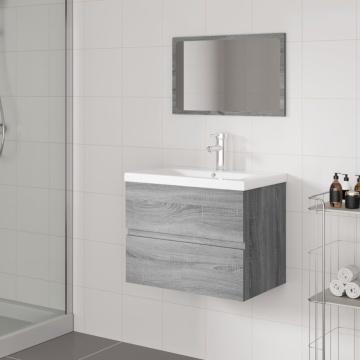 Set de mobilier de baie, gri sonoma, lemn prelucrat - Img 1