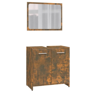 Set de mobilier de baie, stejar fumuriu, lemn prelucrat - Img 2