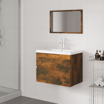 Set de mobilier de baie, stejar fumuriu, lemn prelucrat - Img 1