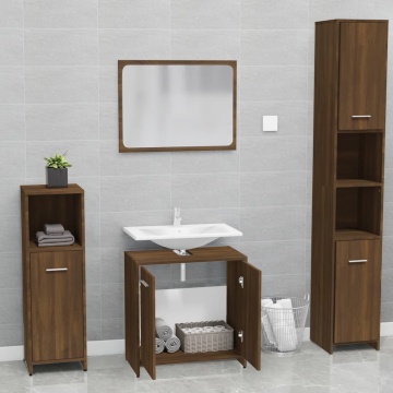 Set de mobilier de baie, stejar maro, lemn prelucrat - Img 3