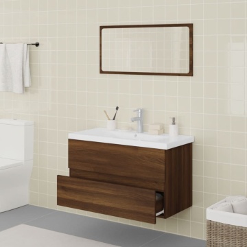 Set de mobilier de baie, stejar maro, lemn prelucrat - Img 3