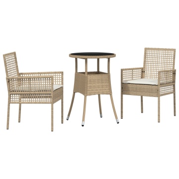 Set de Mobilier de Dining Set de 3 Bej Ratan, Metal Durabil - Img 2