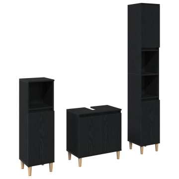 Set de Mobilier pentru Baie din 3 Piese Stejar Negru Lemn Prelucrat - Img 2