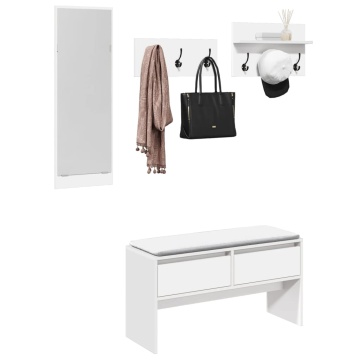 Set de mobilier pentru hol, 4 piese, alb, lemn prelucrat - Img 1