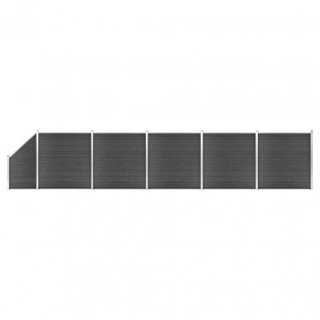 Set de panouri de gard, negru, 965x(105-186) cm, WPC - Img 1