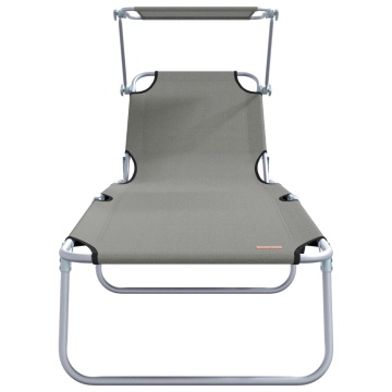 Set de șezlonguri pliabile 2 pcs cu copertină gri din țesătură Oxford 600D - Img 4