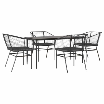 Set de sufragerie de grădină 5 piese neagră Sticlă Poly Rattan - Img 2