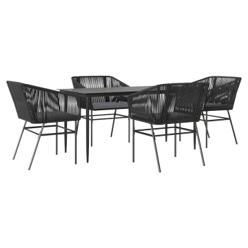 Set de sufragerie de grădină 5 piese neagră Sticlă Poly Rattan - Img 2