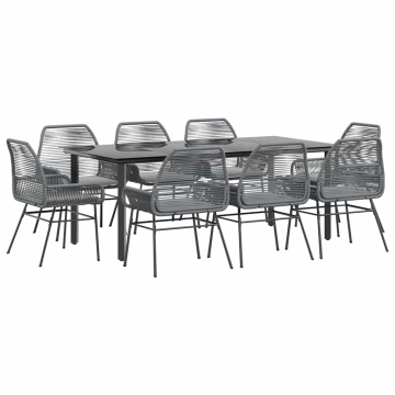 Set de sufragerie de grădină de 9 piese sticlă poliratan gri - Img 2