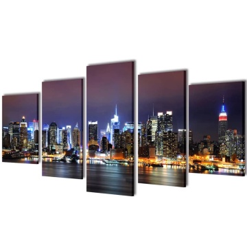 Set de tablouri pânză, colorat, imprimeu New York Skyline, 100x50 cm - Img 1