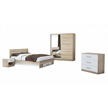 Set dormitor Beta, sonoma / alb, dulap 183 cm, pat 140×200 cm, 2 noptiere, comoda - Img 2