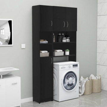 Set dulap mașină de spălat, negru, lemn prelucrat - Img 1
