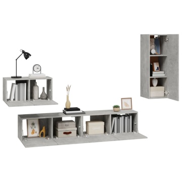 Set dulap TV, 4 piese, gri beton, lemn prelucrat - Img 4