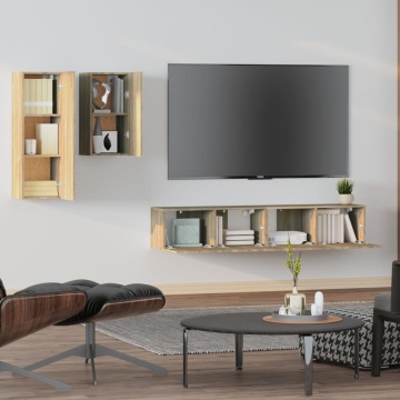 Set dulap TV, 4 piese, stejar sonoma, lemn prelucrat - Img 3