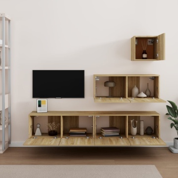 Set dulap TV, 4 piese, stejar sonoma, lemn prelucrat - Img 3