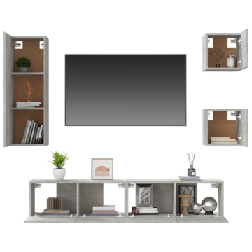 Set dulap TV, 5 piese, gri beton, lemn prelucrat - Img 8