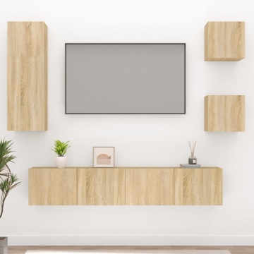 Set dulap TV, 5 piese, stejar sonoma, lemn prelucrat - Img 1