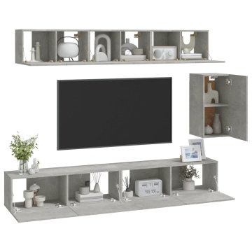 Set dulap TV, 6 piese, gri beton, lemn prelucrat - Img 3