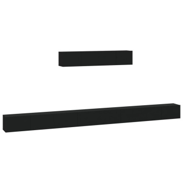 Set dulap TV, 6 piese, negru, lemn prelucrat - Img 2