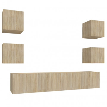 Set dulap TV, 6 piese, stejar sonoma, lemn prelucrat - Img 2