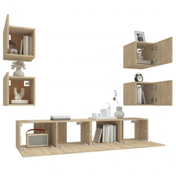 Set dulap TV, 6 piese, stejar sonoma, lemn prelucrat - Img 8