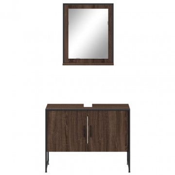 Set dulapuri de baie, 2 piese, stejar maro, lemn prelucrat - Img 5