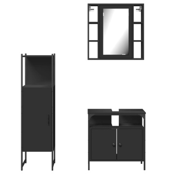 Set dulapuri de baie, 3 piese, negru, lemn prelucrat - Img 5