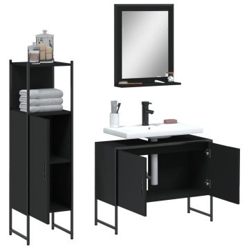 Set dulapuri de baie, 3 piese, negru, lemn prelucrat - Img 4