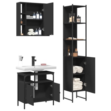 Set dulapuri de baie, 3 piese, negru, lemn prelucrat - Img 4