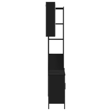 Set dulapuri de baie, 3 piese, negru, lemn prelucrat - Img 6