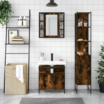 Set dulapuri de baie, 3 piese, stejar afumat, lemn prelucrat - Img 3