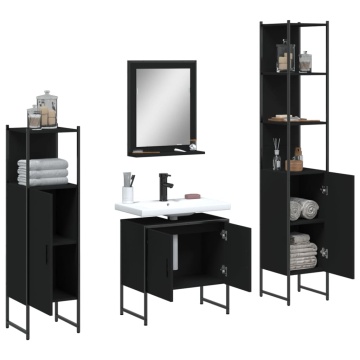 Set dulapuri de baie, 4 piese, negru, lemn prelucrat - Img 4