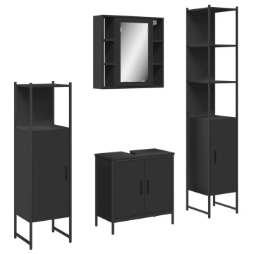 Set dulapuri de baie, 4 piese, negru, lemn prelucrat - Img 2