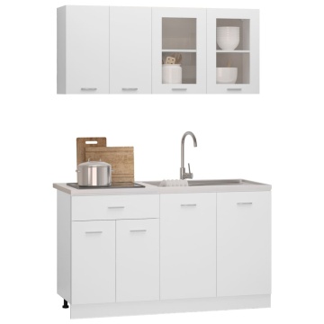 Set dulapuri de bucătărie, 4 piese, alb, lemn prelucrat - Img 3