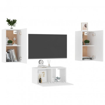 Set dulapuri TV, 3 piese, alb, lemn prelucrat - Img 3