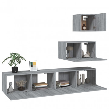 Set dulapuri TV, 4 piese, gri sonoma, lemn prelucrat - Img 4