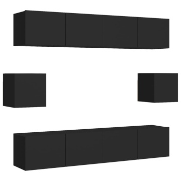 Set dulapuri TV, 6 piese, negru, lemn prelucrat - Img 2