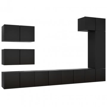 Set dulapuri TV, 8 piese, negru, lemn prelucrat - Img 2