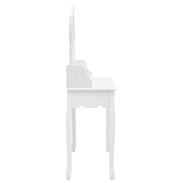 Set masă de toaletă cu taburet alb 75x69x140 cm lemn paulownia - Img 4
