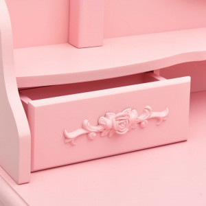 Set masă de toaletă cu taburet roz 75x69x140 cm lemn paulownia - Img 2