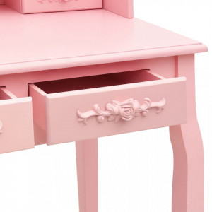 Set masă de toaletă cu taburet roz 75x69x140 cm lemn paulownia - Img 7