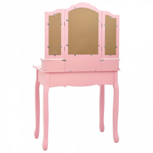 Set masă de toaletă cu taburet roz 80x69x141 cm lemn paulownia - Img 6