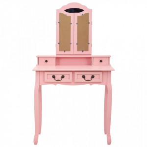 Set masă de toaletă cu taburet roz 80x69x141 cm lemn paulownia - Img 8
