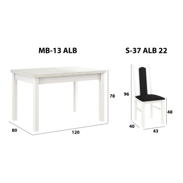 Set masa extensibila 120x150cm cu 4 scaune tapitate, mb-13 max5 si s-37 boss7 b22, alb, lemn masiv de fag, stofa - Img 10