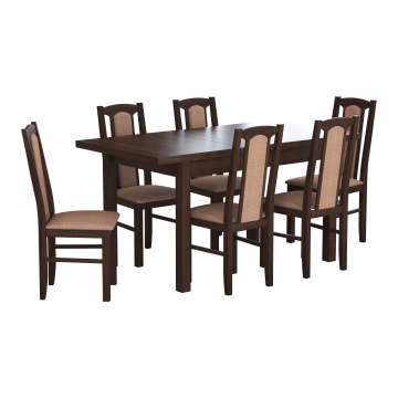 Set masa extensibila 120x150cm cu 6 scaune tapitate, mb-13 max5 si s-37 boss7 o15, nuc, lemn masiv de fag, stofa - Img 2