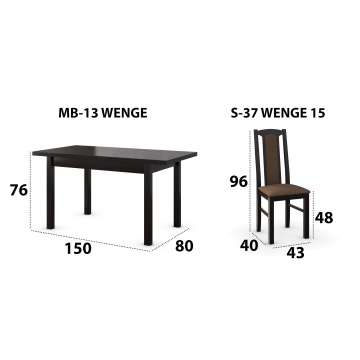 Set masa extensibila 120x150cm cu 6 scaune tapitate, mb-13 max5 si s-37 boss7 w15, wenge, lemn masiv, stofa - Img 6